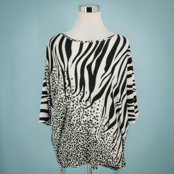 Clara Sun Woo Size Small S Black White Zebra Leopard Print Short Sleeve Art Top - Picture 1 of 6